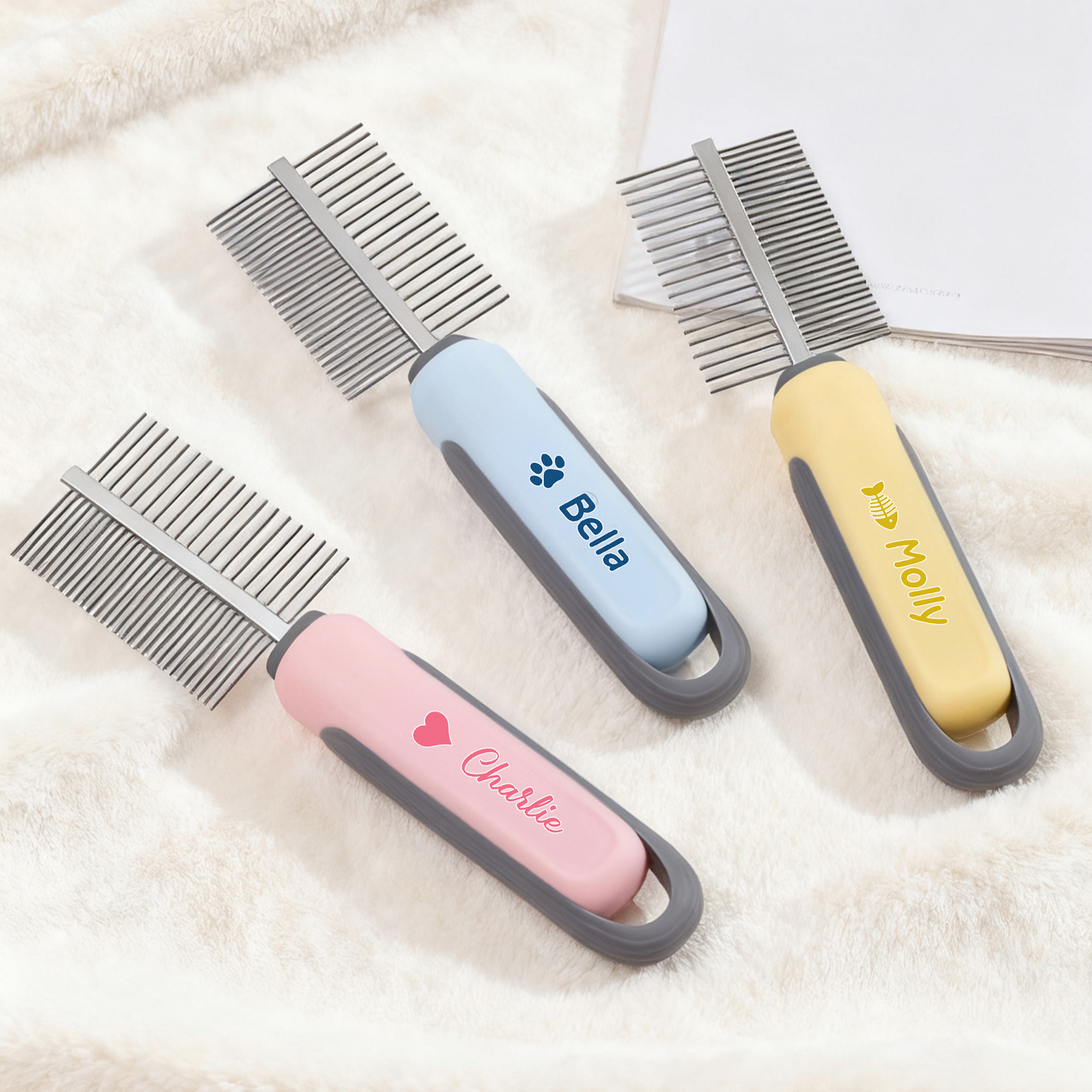 Peigne à double rangée avec nom Cadeau d'anniversaire pour les propriétaires d'animaux de compagnie