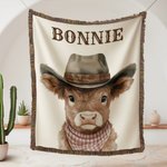Gepersonaliseerde Rustieke Franje Western Cowboy Highland Koe Zachte 100% Katoenen Babydeken met Naam Verjaardag Baby Shower Kerstcadeau voor Nieuwe Baby Kid