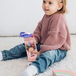 Personlig, söt, knasig, tecknad flicka, 12 oz, barnisolerad vattenflaska med namn, handtag och silikonsugrör, födelsedagspresent till skolan för flickor