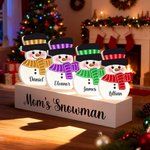 Personalised Cute 1-10 Snowmen Ornament with Name and Wooden Base Home Decor Christmas Gift for Family