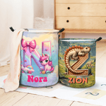 Personalized Bow Fantasy Unicorn Dinosaur Waterproof Laundry Storage Basket with Name Birthday Children's Day Gift for Boys Girls