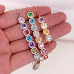 Personalised 1-12 Sugar Cube Shaped Birthstones Adjustable Bracelet with Zircon Anniversary Birthday Christmas Gift for Women Mom Grandma