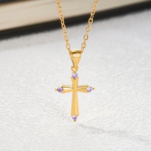 Personalized Cross 4 Birthstones Necklace Dainty Jewelry Baptism Religious Birthday Gift for Christians Women