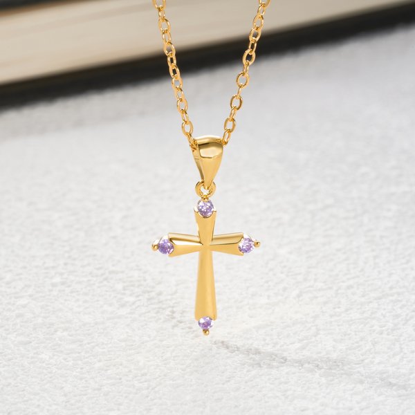 Personalised Cross 4 Birthstones Necklace Dainty Jewellery Baptism Religious Birthday Gift for Christians Women