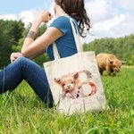 Personalized Cute Highland Cow Canvas Tote Bag with Name and Flower Initial Birthday Gift for Girls Friends