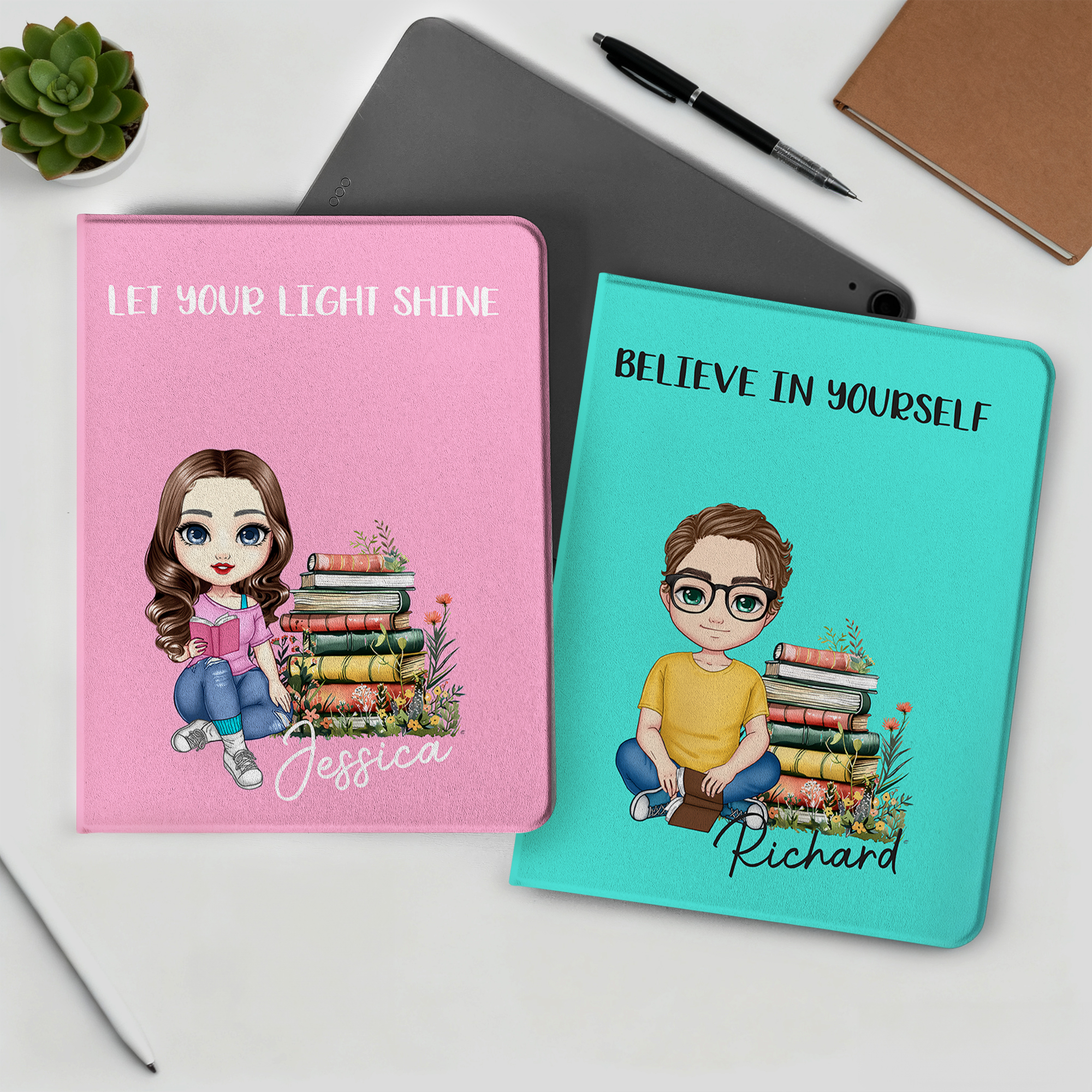 Couverture de protection pour iPad avec titre et nom Cadeau d'anniversaire pour les amoureux des livres