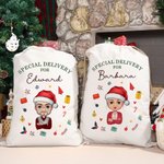 Personalized Santa Hat Cartoon Character Christmas Sack Drawstring Treat Bag with Name Christmas Party Favors for Kids Family