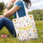 Henkilökohtainen Värikäs Wildflower Suuri kapasiteetti Canvas Kangas Kangaskassi nimi Päivittäinen käyttö Vuosipäivä Syntymäpäivä Lahja naisille Tytöt