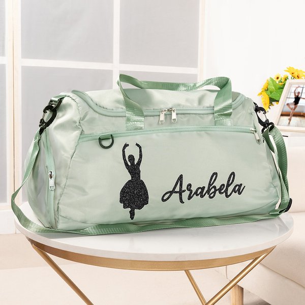 Personalised Glitter Ballet Silhouette Name Waterproof Large Travel Duffle Bag with Shoe Compartment and Shoulder Strap Birthday Gift for Dance Lovers
