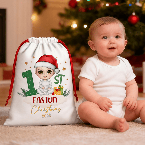 Gepersonaliseerde 1e kerst Cartoon karakter koord Gift Bag met naam kerstavond partij Gunsten voor baby meisjes jongens kinderen familie