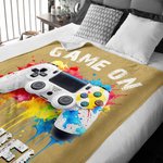 Personalized Gamepad Splatter Paint Soft Throw Blanket with Name and Title Home Decor Birthday Gift for Game Lover Kid
