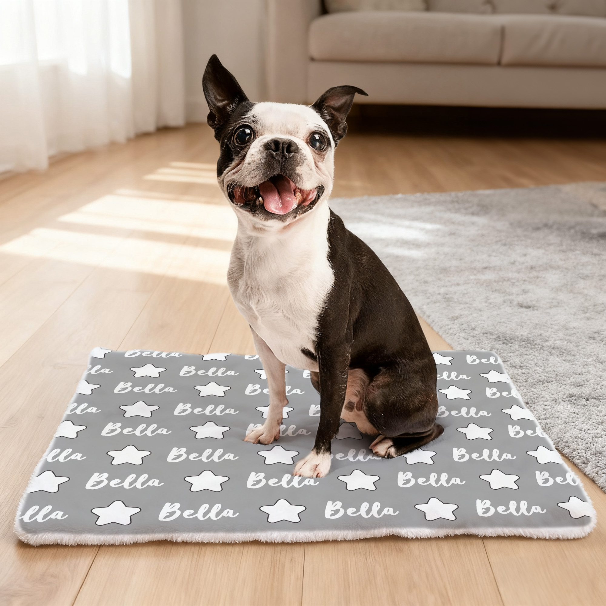 Tapis d'éveil personnalisé multicolore avec nom Activité extérieure Repos intérieur Cadeau d'anniversaire pour les propriétaires d'animaux amoureux