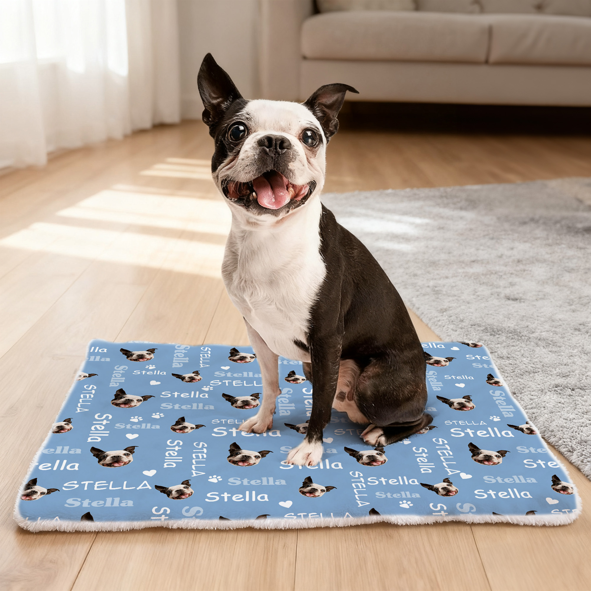 Tapis d'éveil personnalisé avec nom Cadeau d'anniversaire d'adoption d'un animal de compagnie pour les propriétaires d'animaux de compagnie.
