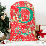 Personalised Christmas Tree Cartoon Nutcracker Canvas Drawstring Gift Bag with Name and Initial Christmas Gift for Family Friends Kids