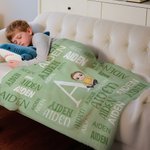 Personalizada Familia Personaje de dibujos animados suave manta con el nombre y la inicial Decoración del hogar Cumpleaños Regalo de Navidad para la familia Amigos