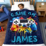 Personalized Gamepad Splatter Paint Soft Throw Blanket with Name and Title Home Decor Birthday Gift for Game Lover Kid