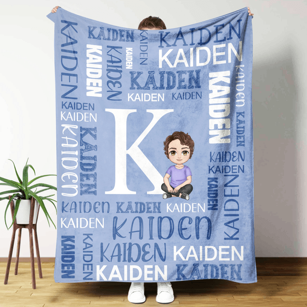 Personalizada Familia Personaje de dibujos animados suave manta con el nombre y la inicial Decoración del hogar Cumpleaños Regalo de Navidad para la familia Amigos