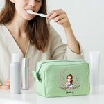 Personalized Birth  Flower Cartoon Character Multicolor Makeup Bag with Name Daily Use Travel Birthday Gift for Women