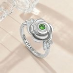 Personalised Birthstone Rose Flower Urn Ring with Engraved Text Cremation Jewellery for Ashes of Loved Ones Memorial Gift for Women