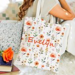 Henkilökohtainen Värikäs Wildflower Suuri kapasiteetti Canvas Kangas Kangaskassi nimi Päivittäinen käyttö Vuosipäivä Syntymäpäivä Lahja naisille Tytöt