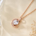 Personalized Zircon Crescent Moon Star Necklace with Heart-Shaped Birthstone Exquisite Jewellery Christmas Birthday Gift for Girl Woman