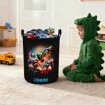 Personalised Dinosaur Lorry Large Capacity Laundry Basket with Name Birthday Christmas Gift for Boys Dinosaur Lorry Lovers