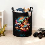 Personalised Dinosaur Lorry Large Capacity Laundry Basket with Name Birthday Christmas Gift for Boys Dinosaur Lorry Lovers