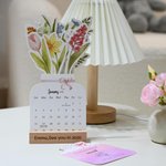 Personalisierte Aquarell Floral 2026 Tischkalender mit Gravur Text und hölzernen Sockel Home Decor Neujahr Geschenk für Familie Freunde