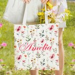 Henkilökohtainen Värikäs Wildflower Suuri kapasiteetti Canvas Kangas Kangaskassi nimi Päivittäinen käyttö Vuosipäivä Syntymäpäivä Lahja naisille Tytöt