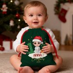 Personalized 1st Christmas Cartoon Character Drawstring Gift Bag with Name Christmas Eve Party Favors for Baby Girls Boys Kids Family