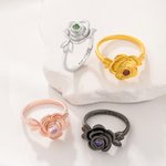 Personalised Birthstone Rose Flower Urn Ring with Engraved Text Cremation Jewellery for Ashes of Loved Ones Memorial Gift for Women