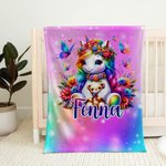 Gepersonaliseerde Regenboog Vlinder Bloemen Kleurverloop Fantasie Eenhoorn Zachte Deken met Naam Verjaardag Cadeau voor Kinderen Eenhoornliefhebbers