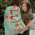 Personalised Christmas Tree Cartoon Nutcracker Canvas Drawstring Gift Bag with Name and Initial Christmas Gift for Family Friends Kids