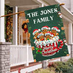 Personalized 2-20 Cute 3D Gingerbread Men Garden Flag with Title and Name Merry Christmas Gift for Grandparents Gardening Lovers