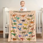 Personalized Multicolor Cartoon Dinosaur Alphabet Soft Throw Blanket with Name Christmas Birthday Gift for Toddlers Kids