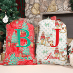 Personalised Christmas Tree Cartoon Nutcracker Canvas Drawstring Gift Bag with Name and Initial Christmas Gift for Family Friends Kids