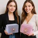 Personalized Birth  Flower Cartoon Character Multicolor Makeup Bag with Name Daily Use Travel Birthday Gift for Women