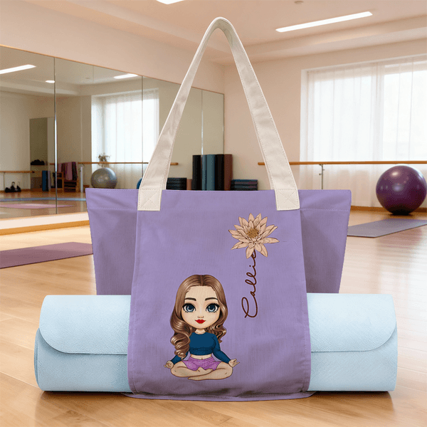 Personalized Cartoon Character Birth Flower Yoga Mat Tote Bag with Name Yoga Accessories Birthday Sports Club Gift for Yoga Lovers