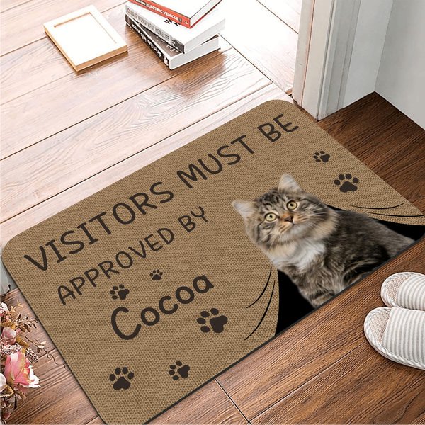 Personalisierte Besucher müssen von Haustier Thema Fußmatte mit Namen und 1-3 Fotos Home Decor Geburtstagsgeschenk für Tierliebhaber genehmigt werden