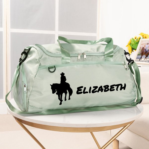 Sac de Voyage Grande Capacité Personnalisé avec Nom Style d'Équitation Sac à Bandoulière avec Multi-Poches Cadeau Anniversaire pour Amoureux de Cheval