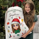 Personalized Santa Hat Cartoon Character Christmas Sack Drawstring Treat Bag with Name Christmas Party Favors for Kids Family