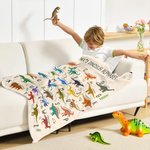 Personalized Multicolor Cartoon Dinosaur Alphabet Soft Throw Blanket with Name Christmas Birthday Gift for Toddlers Kids