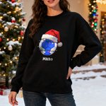 Personalized Christmas Hat Sports Ball Multicolor Adult T-shirt Sweatshirt Hoodie with Name Christmas Team Day Gift for Family Friends