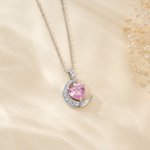 Personalized Zircon Crescent Moon Star Necklace with Heart-Shaped Birthstone Exquisite Jewellery Christmas Birthday Gift for Girl Woman