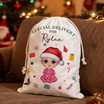Personalized Santa Hat Cartoon Character Christmas Sack Drawstring Treat Bag with Name Christmas Party Favors for Kids Family