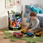 Personalised Dinosaur Lorry Large Capacity Laundry Basket with Name Birthday Christmas Gift for Boys Dinosaur Lorry Lovers