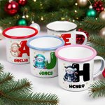 Personalised Cute Cartoon Snowman Initial 12 oz Enamel Mug with Name Christmas Gift for Boys Girls