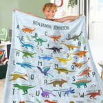 Personalized Multicolor Cartoon Dinosaur Alphabet Soft Throw Blanket with Name Christmas Birthday Gift for Toddlers Kids