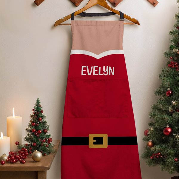 Personalized Adjustable Waterproof Santa Claus Belt Apron with Name Kitchen Wear Cooking Baking Christmas Gift for Baker Family