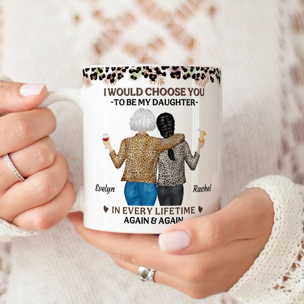 Personalized Leopard Print Cartoon Character 11 oz 15 oz Ceramic Coffee Mug with Name Birthday Anniversary Gift for Mother Daughter